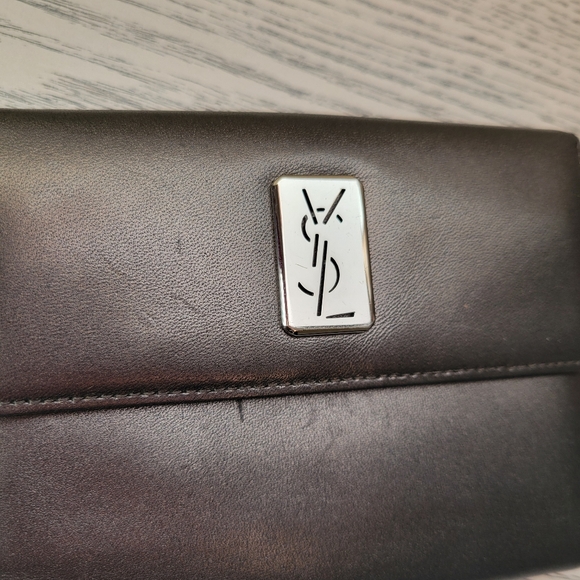 Yves Saint Laurent YSL Logo Plate Bi-Fold Wallet Leather Pewter Silver Hardware - Picture 5 of 12